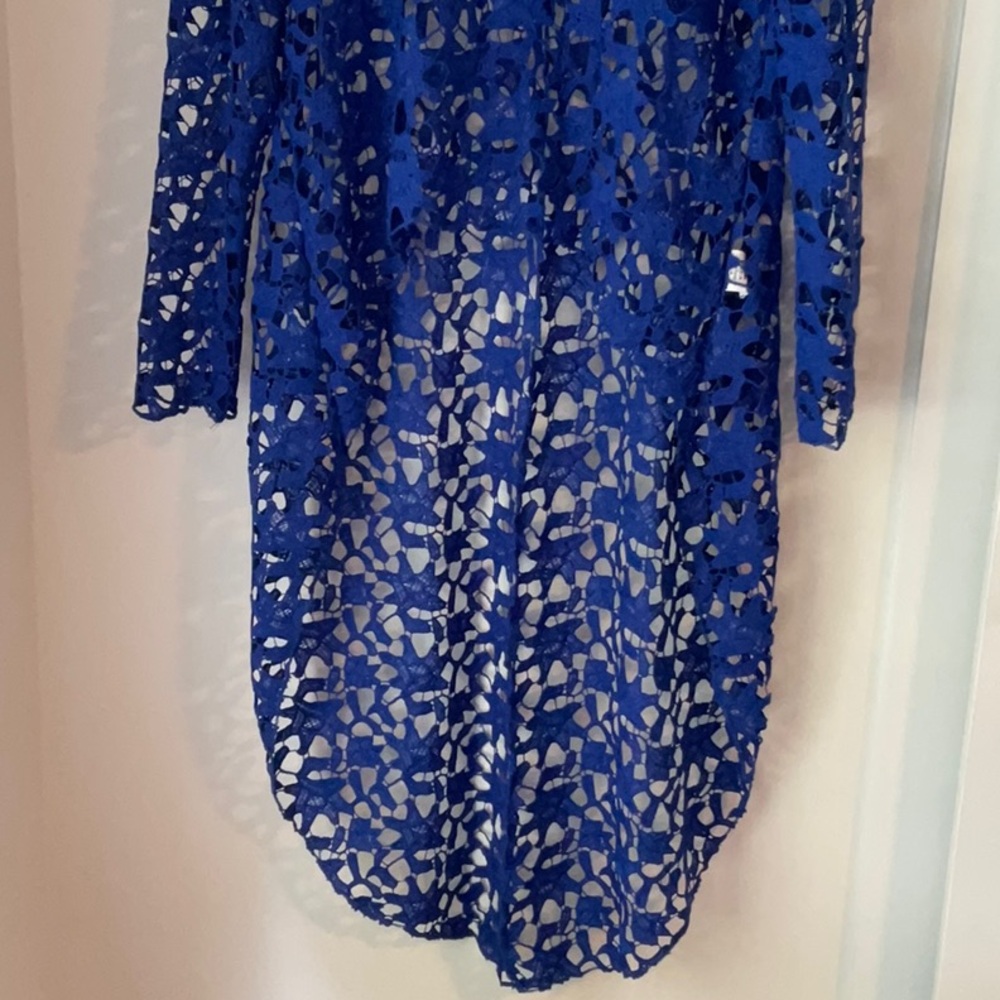 PRETTYGARDEN Elegant Blue Asymmetrical long sleeve lace Top size M - Picture 3 of 9